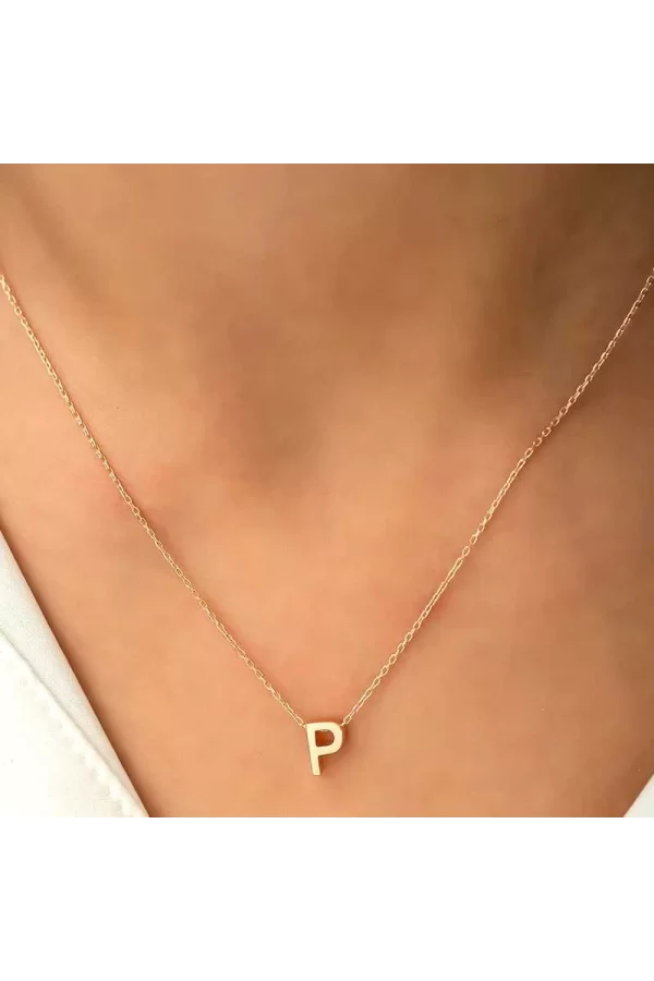 Luz&Pos Gümüş Gold 3 Boyutlu P Harf Bayan Kolye