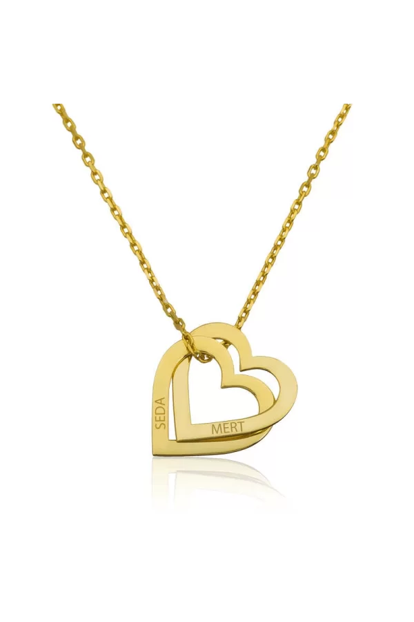 Luz&Pos Gümüş Gold Kişiye Özel Kalpler Kolye