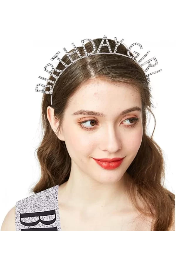 Gümüş Kristal Taşlı Birthday Girl Tacı
