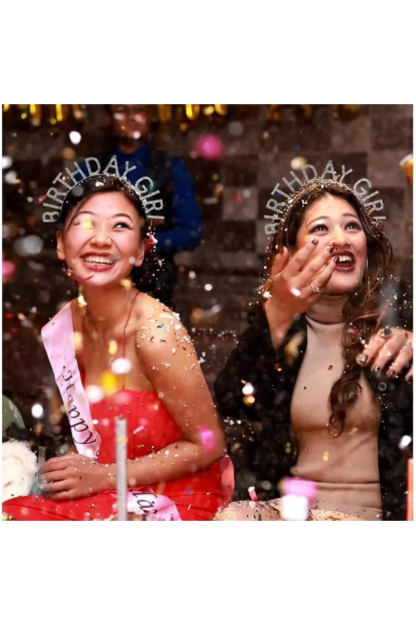 Gümüş Kristal Taşlı Birthday Girl Tacı