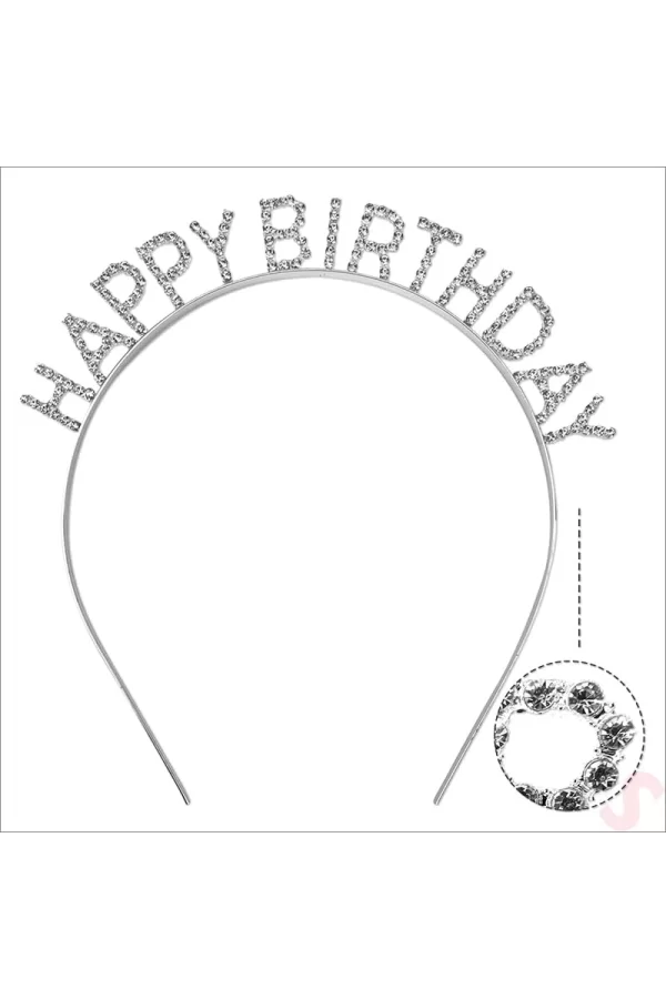 Gümüş Kristal Taşlı Happy Birthday Doğum Günü Tacı İthal Ürün A Kalite 17x16 Cm