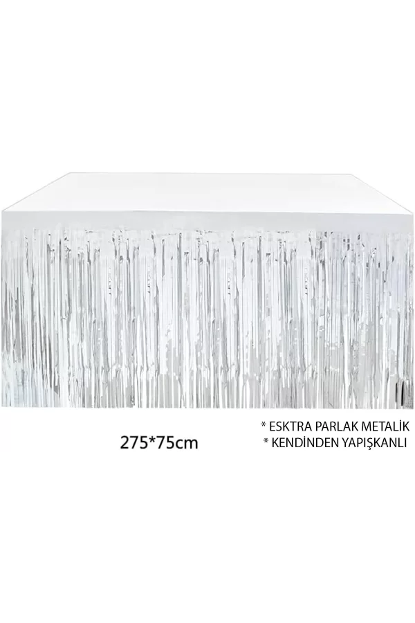 Gümüş Metalize Masa Eteği 275x75 Cm – Kendinden Yapışkanlı