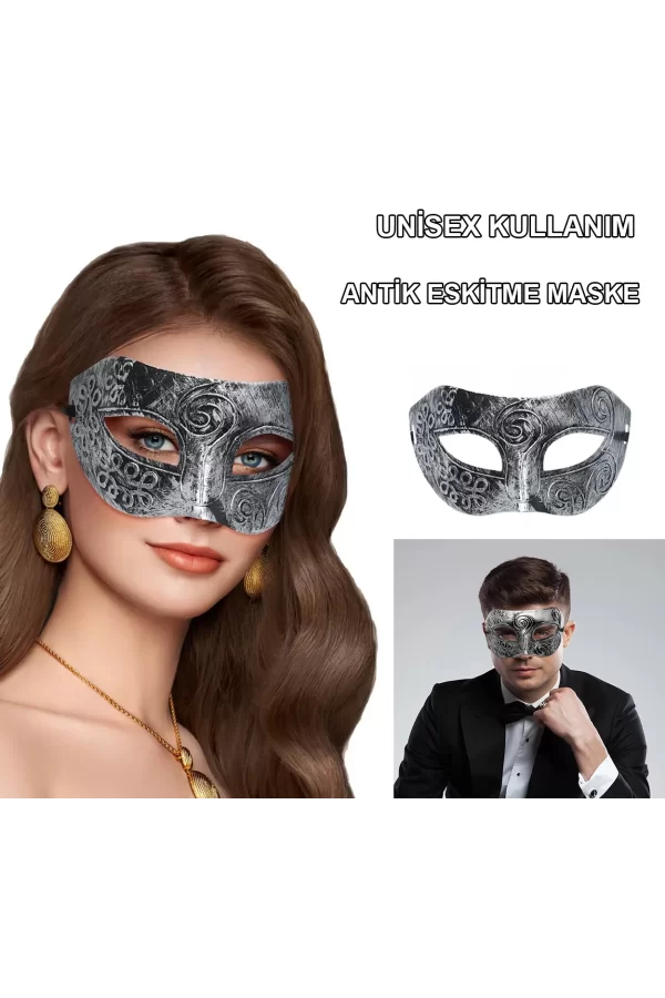 Gümüş Renk Antik Tarz Balo Maskesi