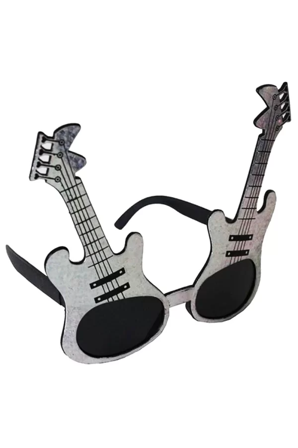 Gümüş Renk Rockn Roll Gitar Şekilli Parti Gözlüğü 15x15 Cm