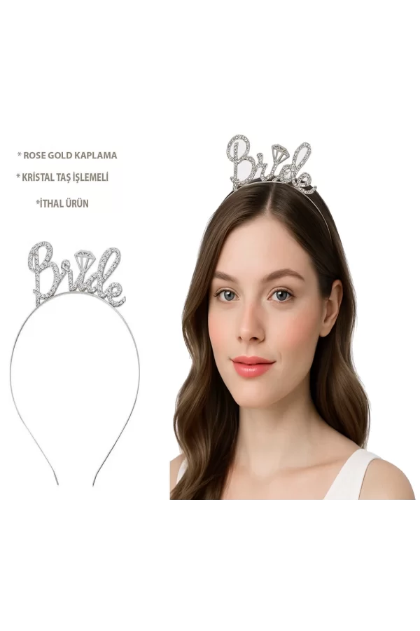 Gümüş Renkli Taşlı “bride” Gelin Tacı – El Yazısı Yazı Tipiyle