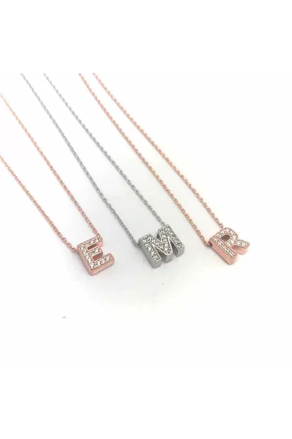 Luz&Pos Gümüş Rose 3 Boyutlu Nazarlı Harf Bayan Kolye