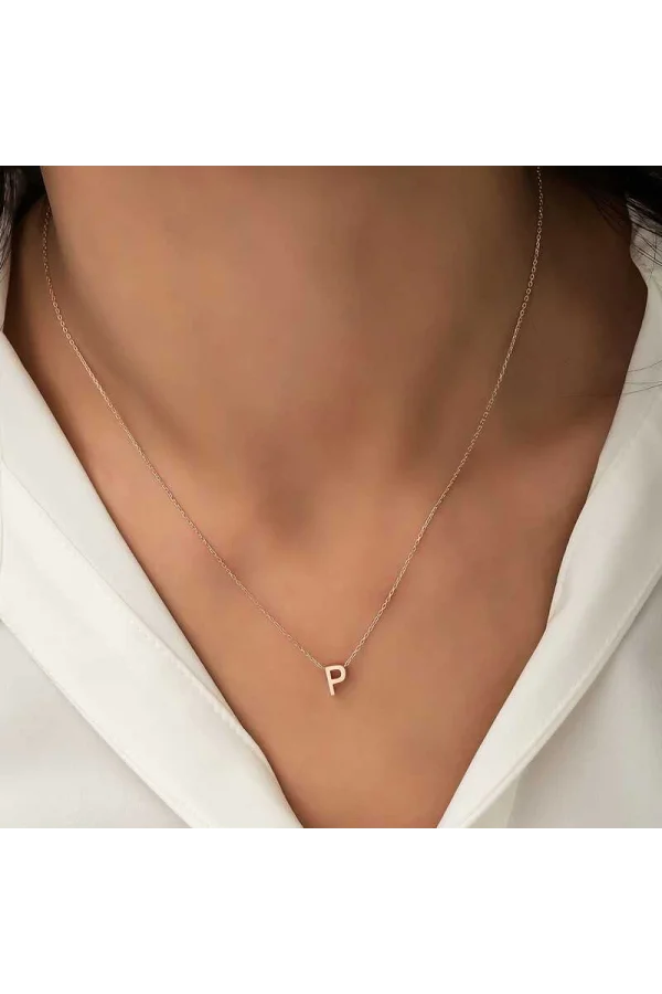 Luz&Pos Gümüş Rose 3 Boyutlu P Harf Bayan Kolye