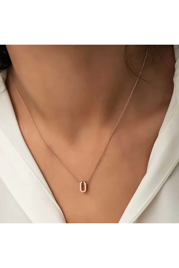 Luz&Pos Gümüş Rose 3 Boyutlu Ü Harf Bayan Kolye