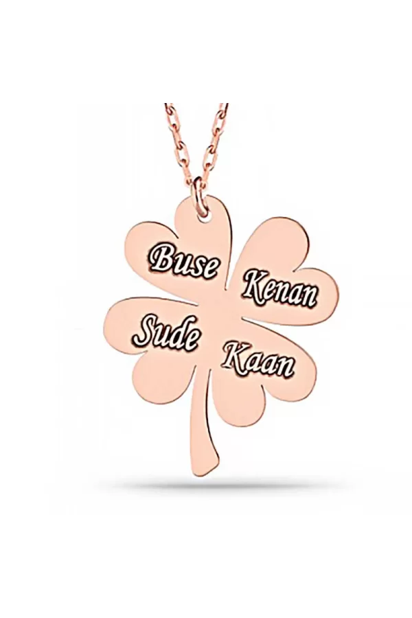 Luz&Pos Gümüş Rose Dört Yaprak İsimli Yonca Bayan Kolye