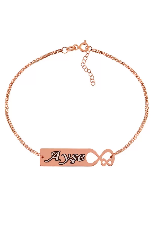 Luz&Pos Gümüş Rose Kişiye Özel Sonsuz Aşk İsimli Bayan Bileklik