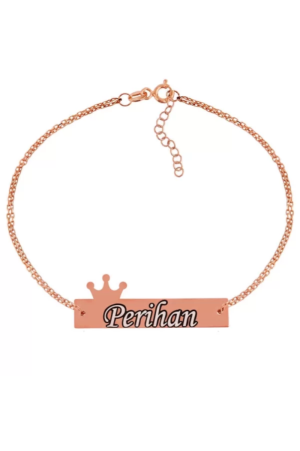 Luz&Pos Gümüş Rose Kişiye Özel Taç İsimli Bayan Bileklik