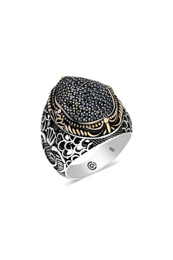 Luz&Pos Gümüş Siyah Zirkon Taşlı Oval Erkek Yüzük