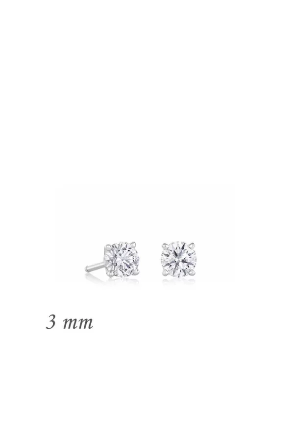 Luz&Pos Gümüş Yuvarlak Tek Taş Zirkon Küpe - 3 Mm