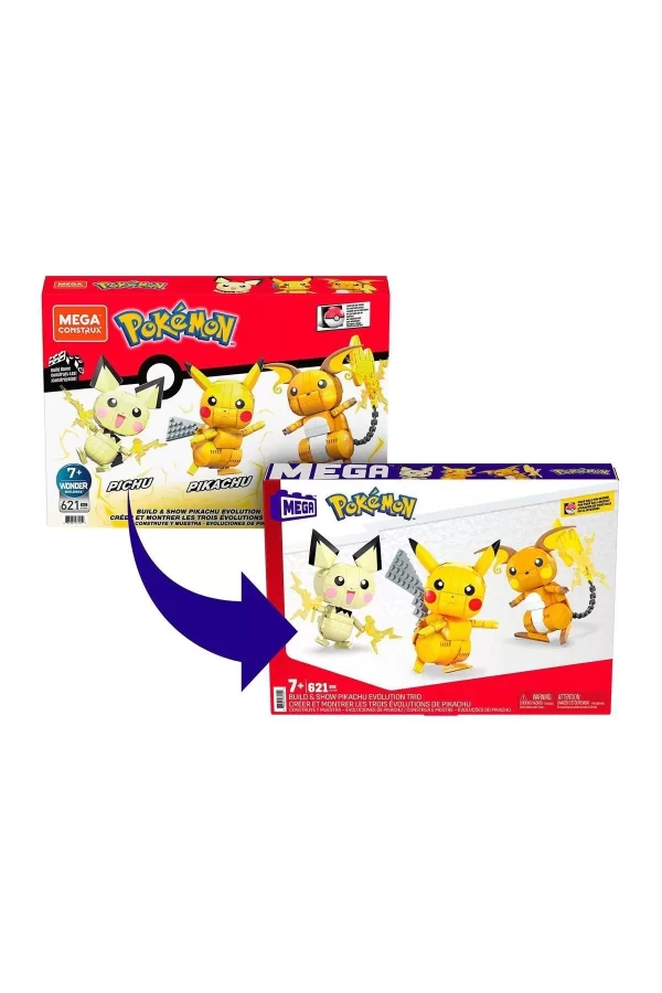 Gyh06 Mega™ Pokémon™ Pikachu Dönüşüm 3lüsü 621 Parça +7 Yaş
