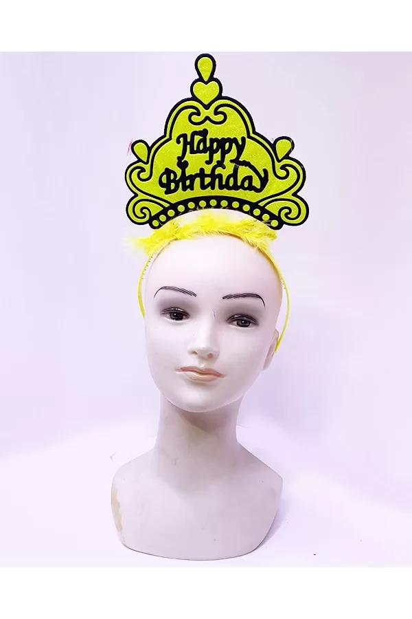 Happy Birthday Neon Sarı Taç
