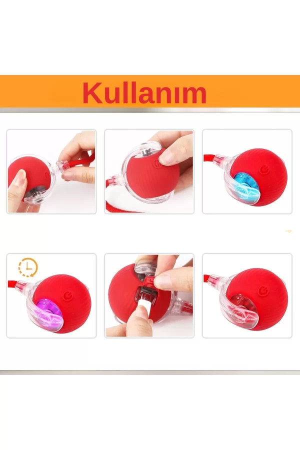 Hareketli Şarjlı Işıklı 360 Derece Dönen Akıllı Oyun Topu Kuyruklu İnteraktif Kedi Köpek Oyun Topu