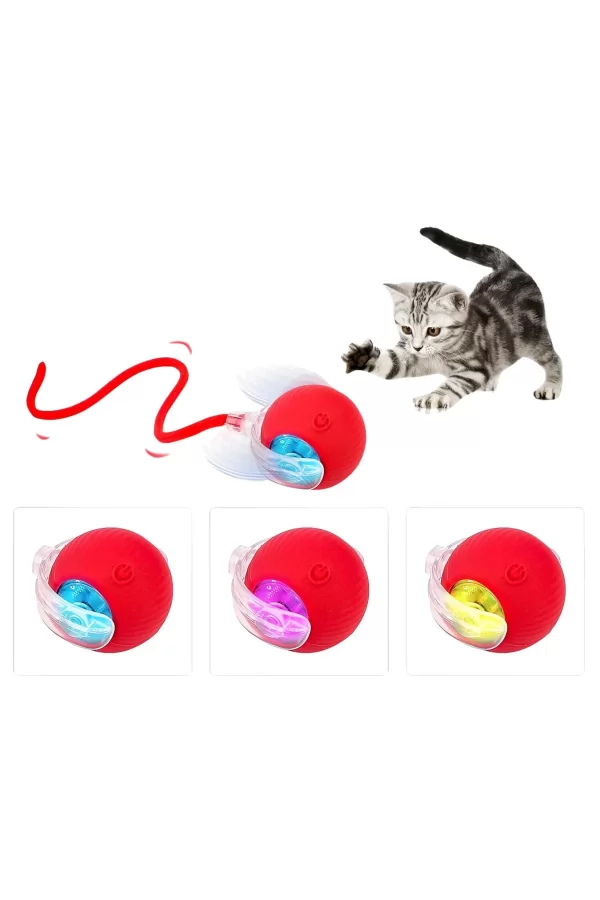Hareketli Şarjlı Işıklı 360 Derece Dönen Akıllı Oyun Topu Kuyruklu İnteraktif Kedi Köpek Oyun Topu