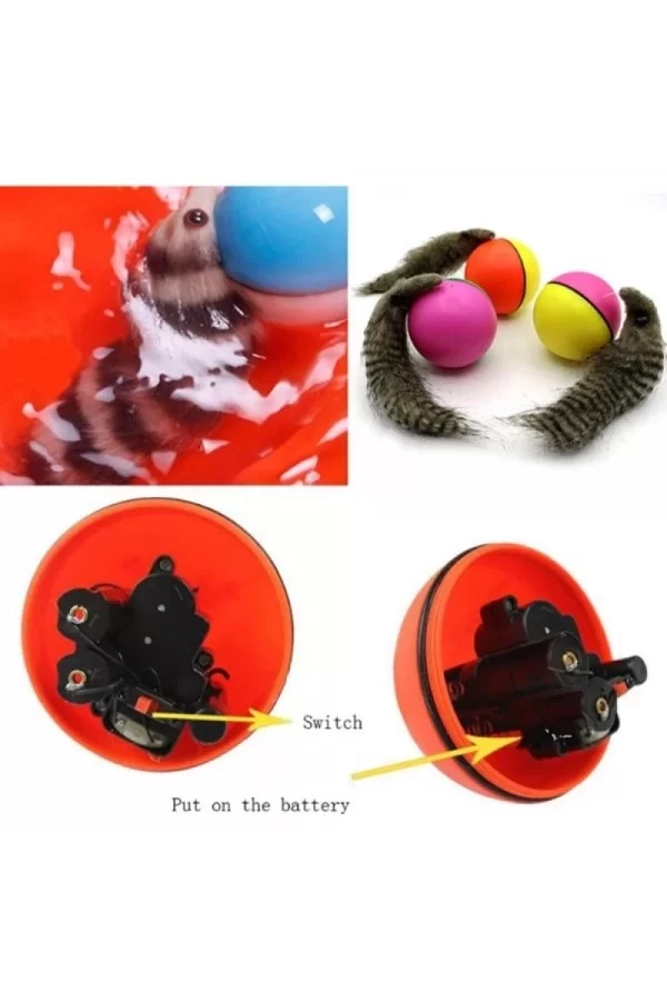 Hareketli Sesli Peluş Toplu Fare Pilli Kedi Oyuncağı 8 CM
