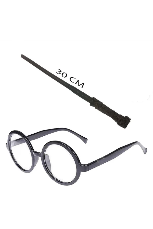 Harry Potter Asası ve Siyah Çerçeveli Gözlük Seti