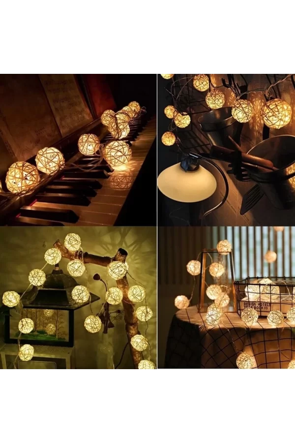 Hasır Toplar Led Işık 2 Metre Gün Işığı Dekor Lambası