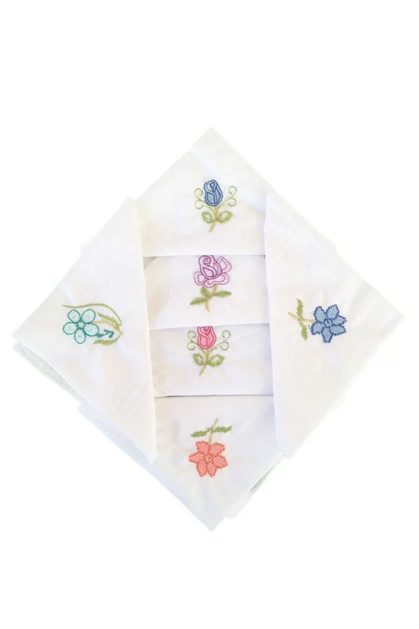 Hediyelik İşlemeli Bayan Mendili 6 lı Paket 28x28 cm 100 Pamuk