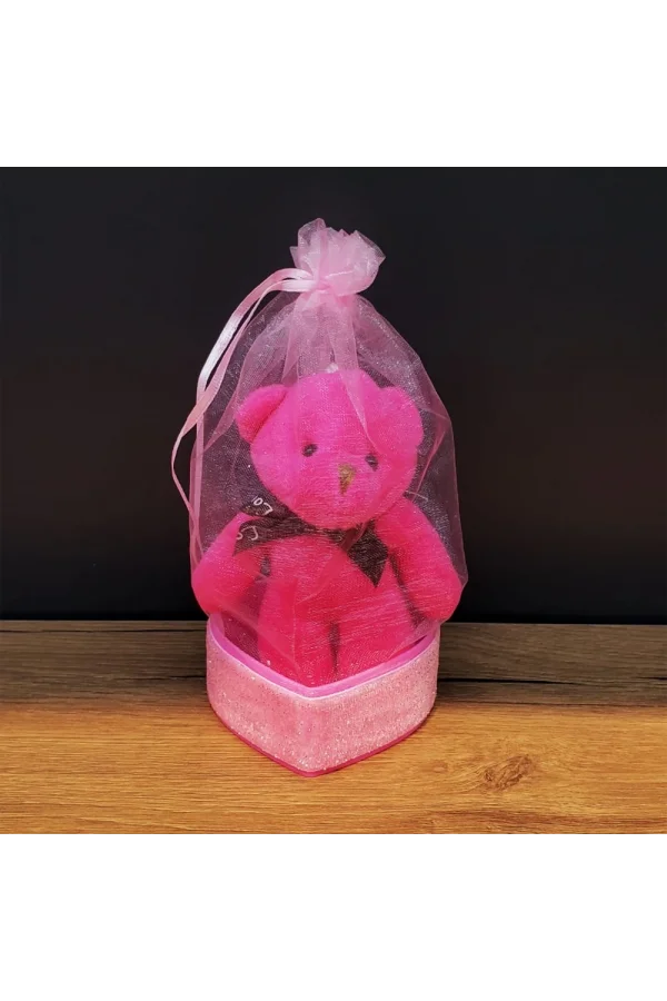 Hediyelik Pembe Tül Kese Ve Ayıcık