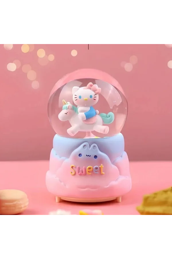 Hello Kitty İçi Dönmeli Püskürtmeli Işıklı Müzikli Kar Küresi Büyük Boy Alk3036