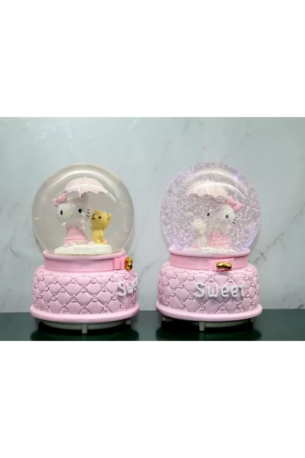Hello Kitty İçi Dönmeli Püskürtmeli Işıklı Müzikli Kar Küresi Büyük Boy Alk3037