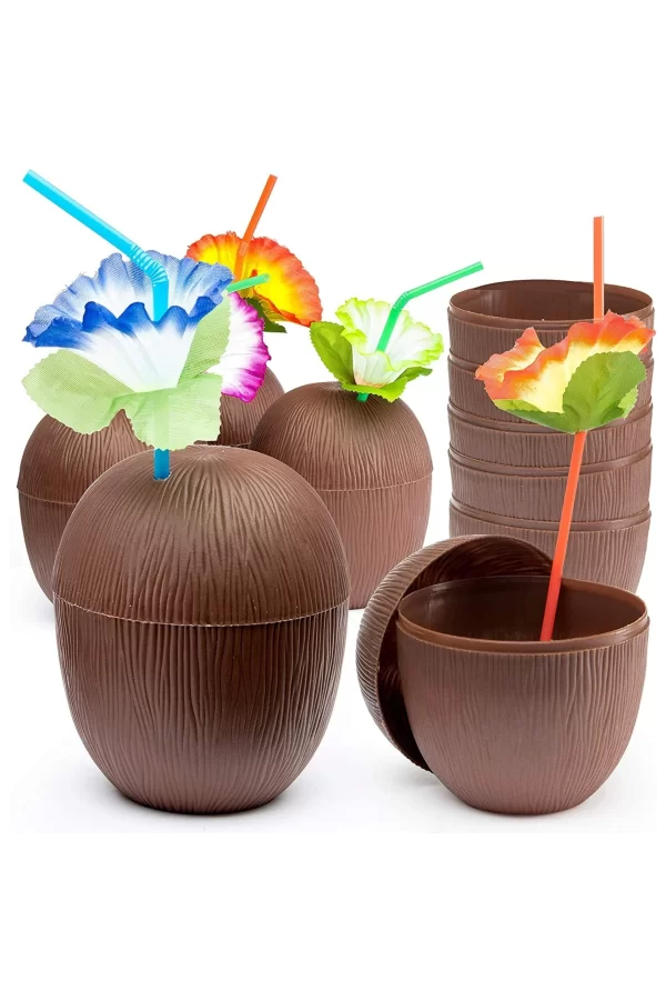Hindistan Cevizi Hawaii Luau Aloha Pipetli İçecek Kabı Bardak 10x13 Cm 1 Adet