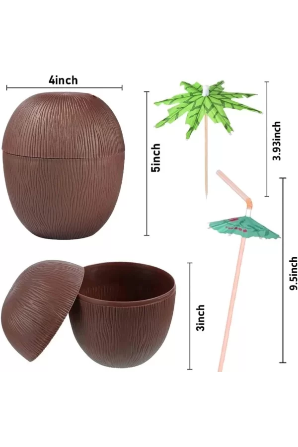 Hindistan Cevizi Hawaii Luau Aloha Pipetli İçecek Kabı Bardak 10x13 Cm 1 Adet