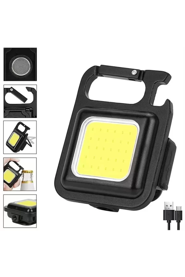 Hs-37 Led Anahtarlıklı Cep Boy Cob Led Metal Kasa Mıknatıslı Şişe Açacağı Usb’li Şarj Edilebilir El Feneri