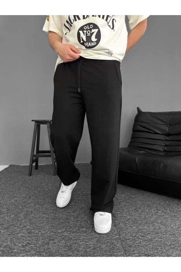 İki İplik Kumaş Baggy Alt Esofman - Siyah