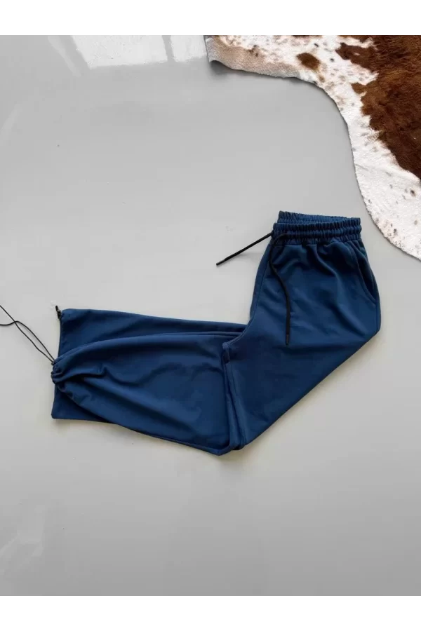 Luz&Pos İki İplik Kumaş Beli Lastikli Yarı Flota Cepli Boru Paça Baggy Alt Esofman - Turkuaz
