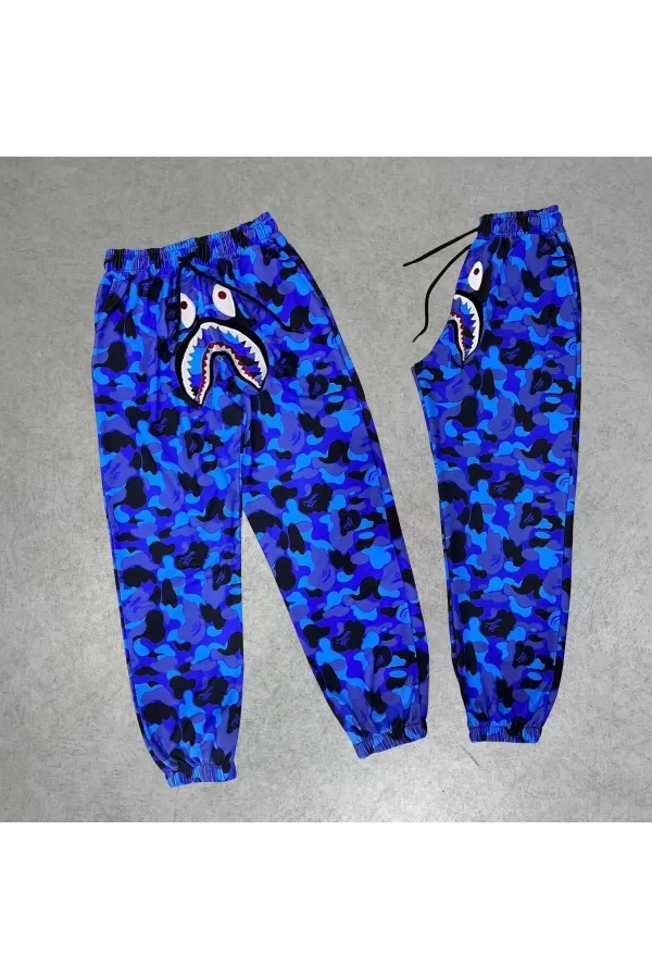 Luz&Pos İki İplik Mevsimlik Bape Nakişli Eşofman Pantolon - Mavi