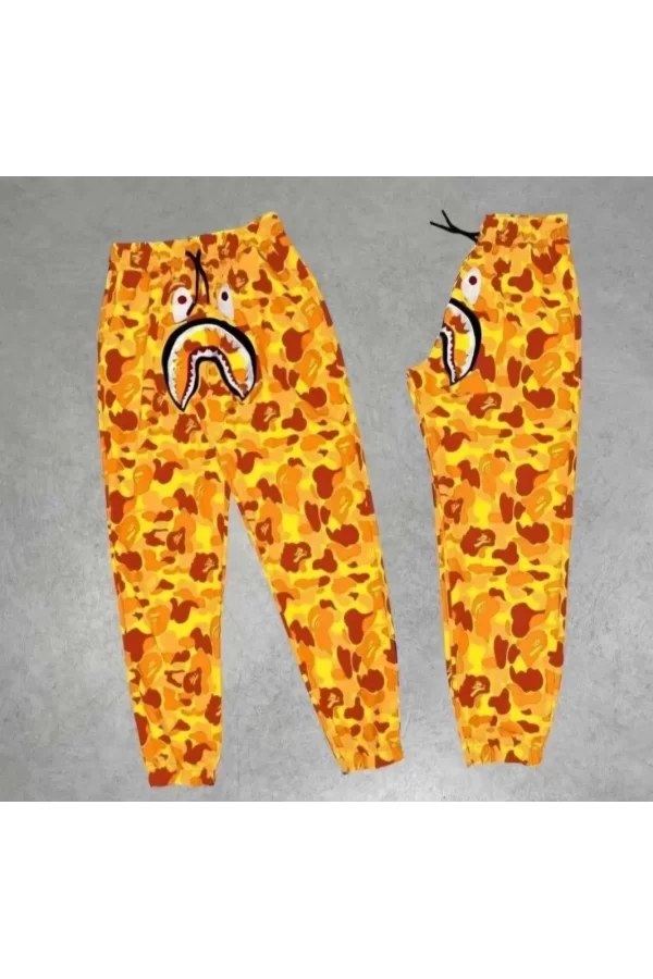 Luz&Pos İki İplik Mevsimlik Bape Nakişli Eşofman Pantolon - Sarı