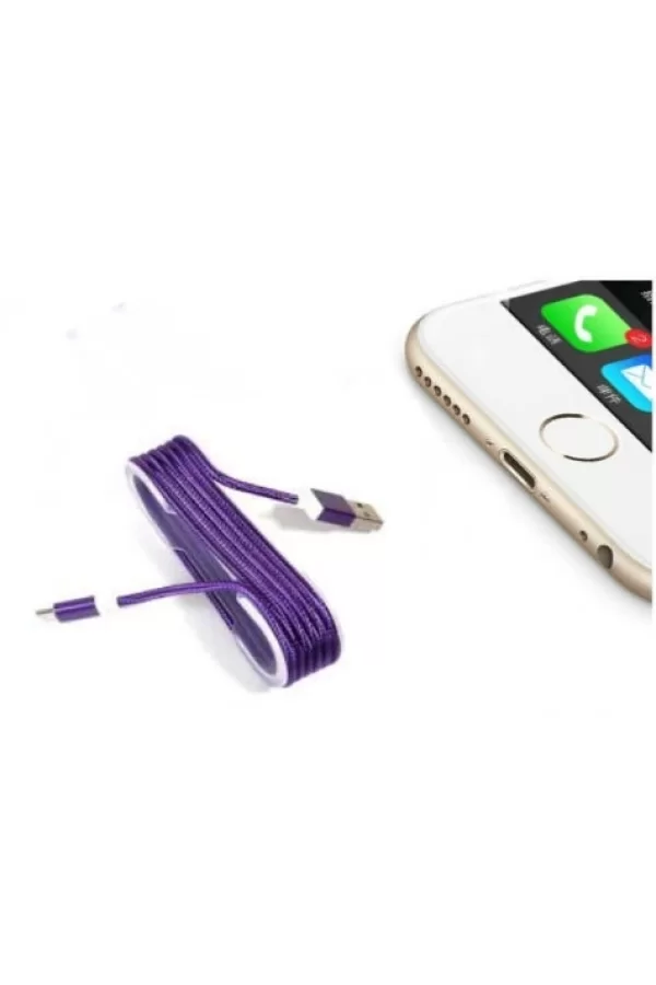 İphone Örgü Şeklinde Renkli Çelik Şarj Data Kablosu - Mor