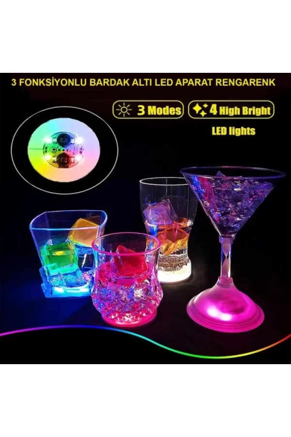 Işıklı Yapışkanlı Bardak Altı Aparatı Ledli 3 Modlu 6 cm Çap 1 Adet
