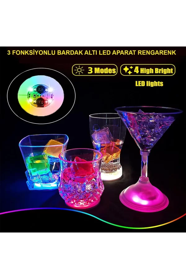 Işıklı Yapışkanlı Bardak Altı Aparatı Ledli 3 Modlu 6 Cm Çap 1 Adet