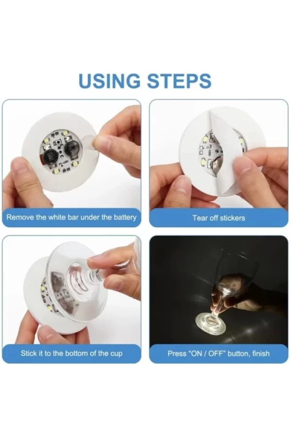 Işıklı Yapışkanlı Bardak Altı Aparatı Ledli 3 Modlu 6 cm Çap 1 Adet