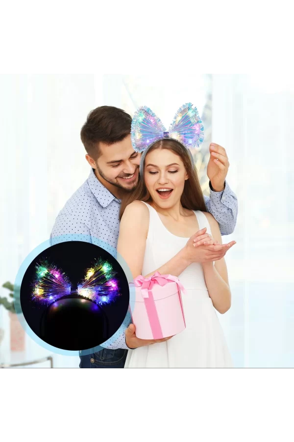 Işıltılı Fiber Fiyonk Gece Tacı Işıklı Ledli Eğlence Tacı 1 Adet 20x21 Cm