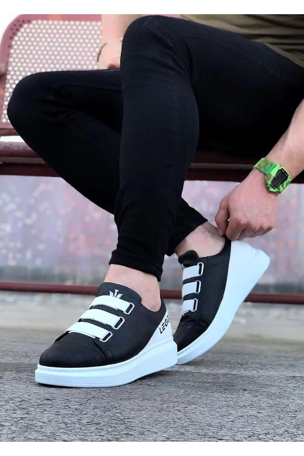 K&A  KA029 Siyah Beyaz Kalın Taban Casual Erkek Ayakkabı