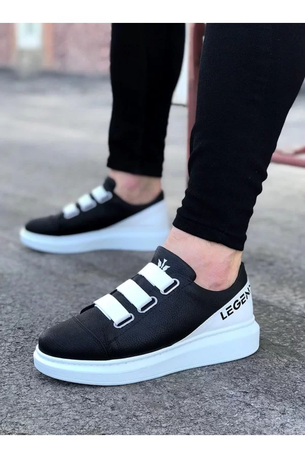 K&A  KA029 Siyah Beyaz Kalın Taban Casual Erkek Ayakkabı