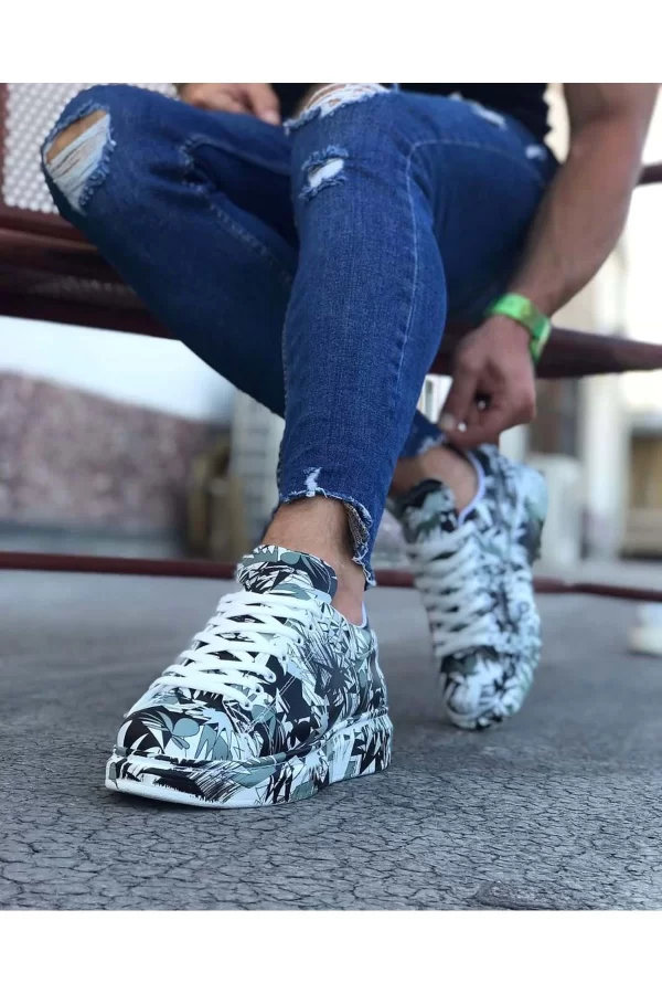 K&A  KA501 Siyah Beyaz Boyalı Erkek Casual Ayakkabı
