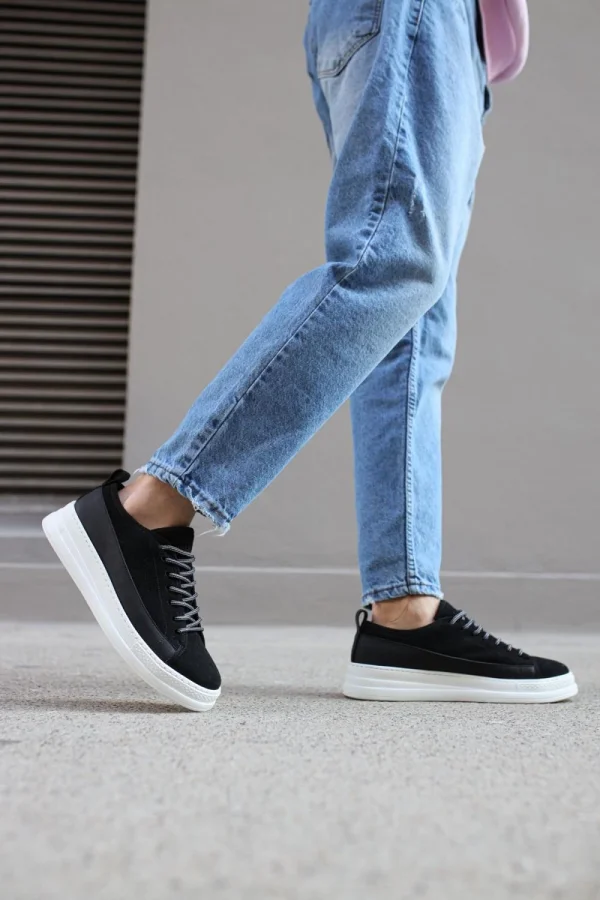 K&A Sneakers Ayakkabı 010 Siyah Süet (Beyaz Taban)