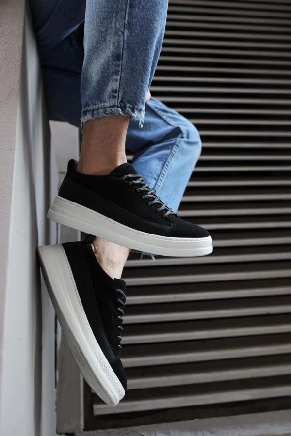 K&A Sneakers Ayakkabı 010 Siyah Süet (Beyaz Taban)