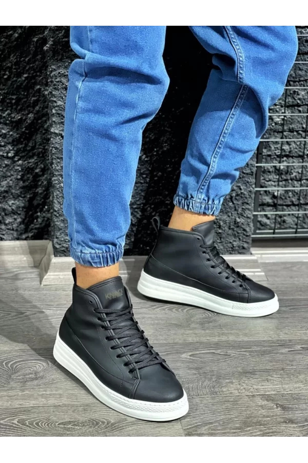 K&A Yüksek Taban Ayakkabı C-030 Siyah (Beyaz Taban)