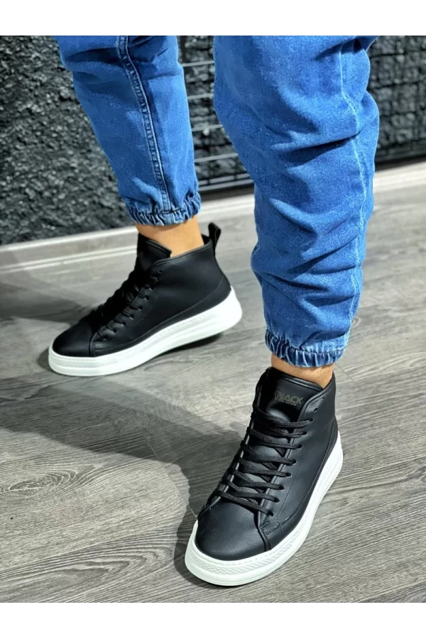 K&A Yüksek Taban Ayakkabı C-030 Siyah (Beyaz Taban)