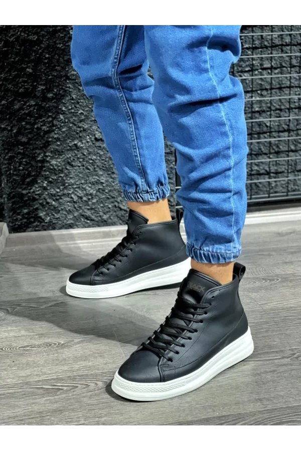 K&A Yüksek Taban Ayakkabı C-030 Siyah (Beyaz Taban)