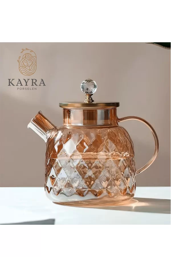 Kabartmalı Borosilikat Cam Demlik 1000ml Royaleks-CM-2006