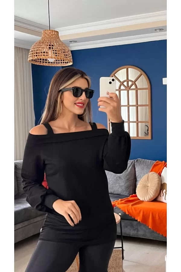 Kadın Askılı Iki Omuzu Açık Salaş Yün Viskon Bluz